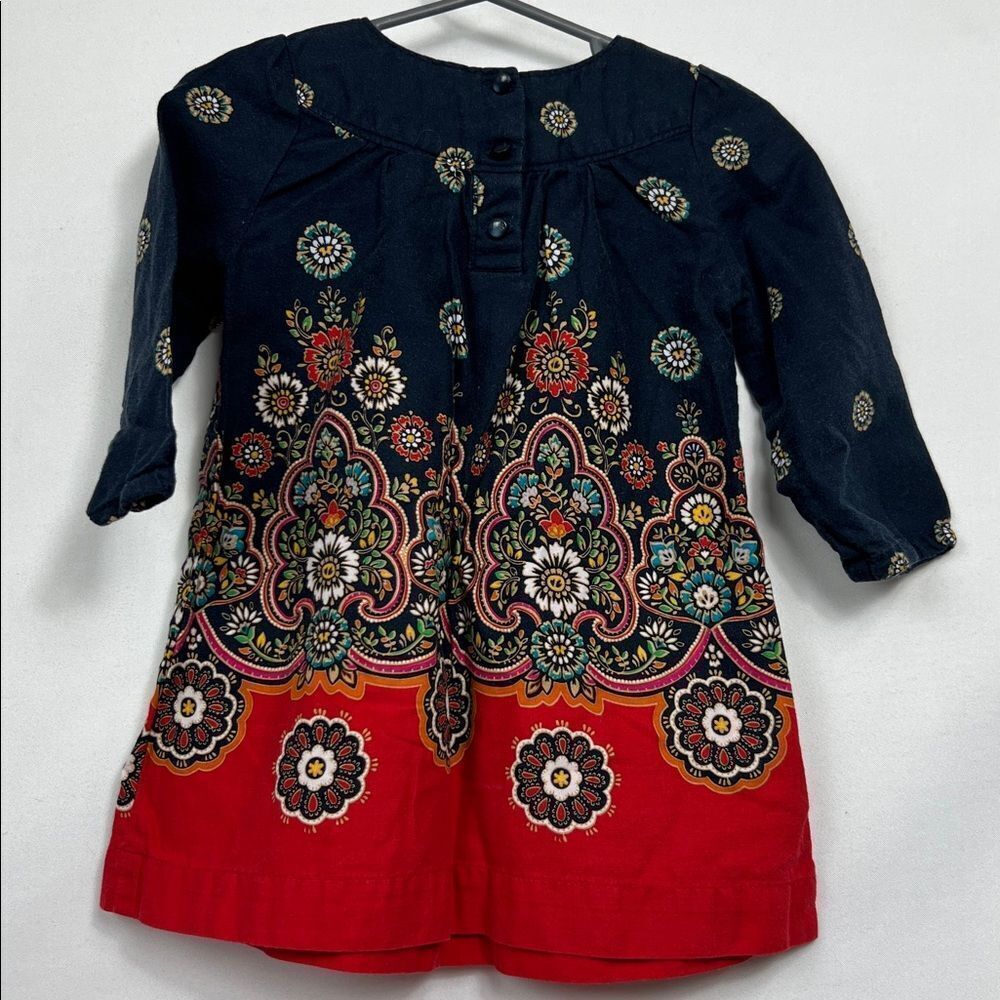 Baby Gap Navy and Red long sleeve cotton floral dress size 12-18 months - Picture 1 of 11